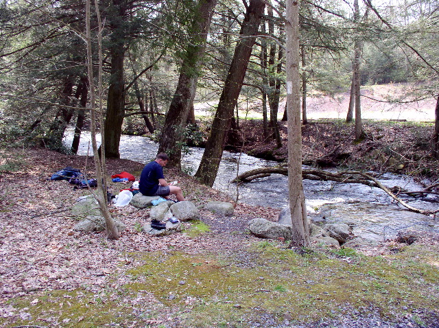 Pausing for a late lunch at Clark Creek before crossing Rt. 325.